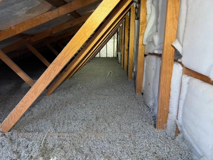 Cellulose fibre on the ceiling and clean polyester batts in the in-ceiling wall, side by side, Comfort Zone