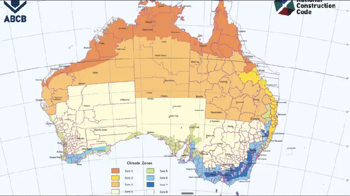 The Australian National Construction Code climate-zones map showing the eight building climate zones across the country