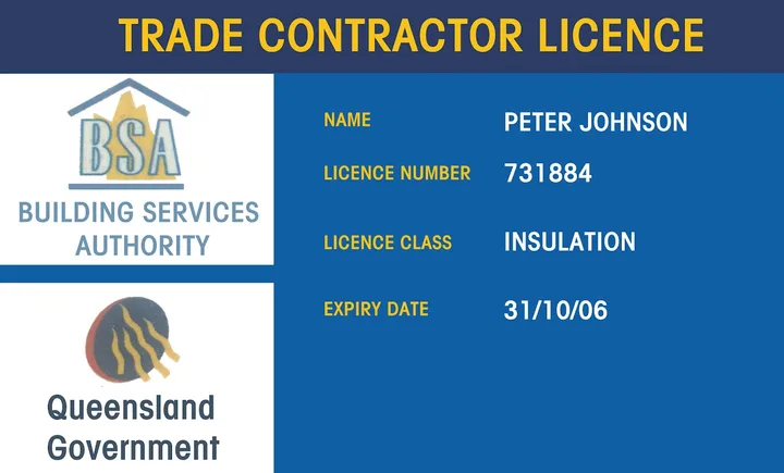 Peter Johnson's Queensland Building Services Authority trade contractor licence — class Insulation, licence number 731884 — held since 2006