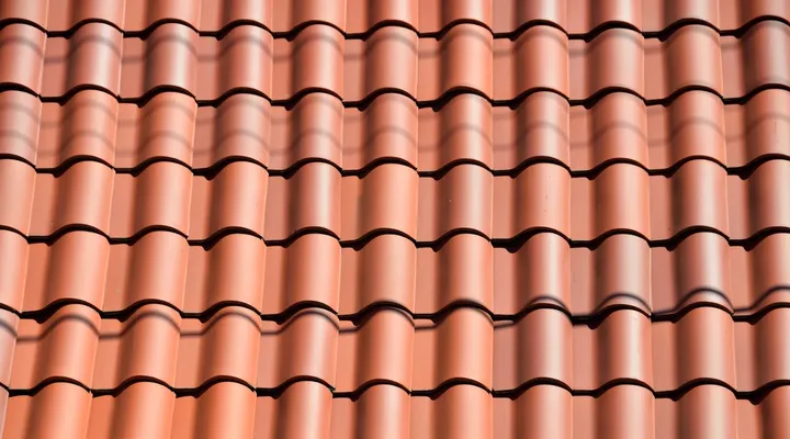 A terracotta tile roof showing the classic profiled clay tiles, a cement or terracotta tiled roof